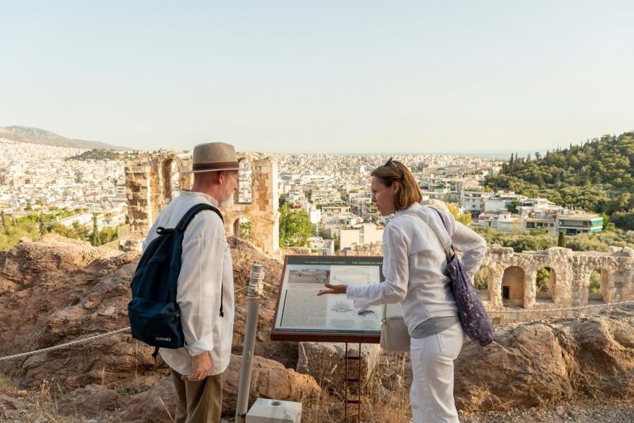 Athens: Acropolis FULLY PRIVATE Tour with Licensed Guide - Looking down to the Odeon of Herodes Atticus
